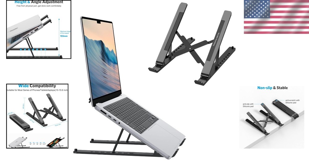 Foldable Laptop Riser with 7 Adjustable Heights - Compatible with All Laptops