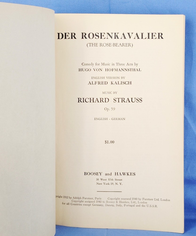Metropolitan Opera Libretto Der Rosenkavalier Strauss Rullman Vintage Program