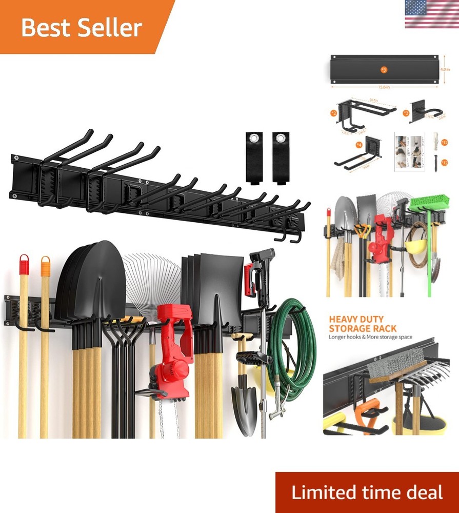 Robust Garden Tool Organizer with 8 Rubber-Coated Hooks - Easy Installation