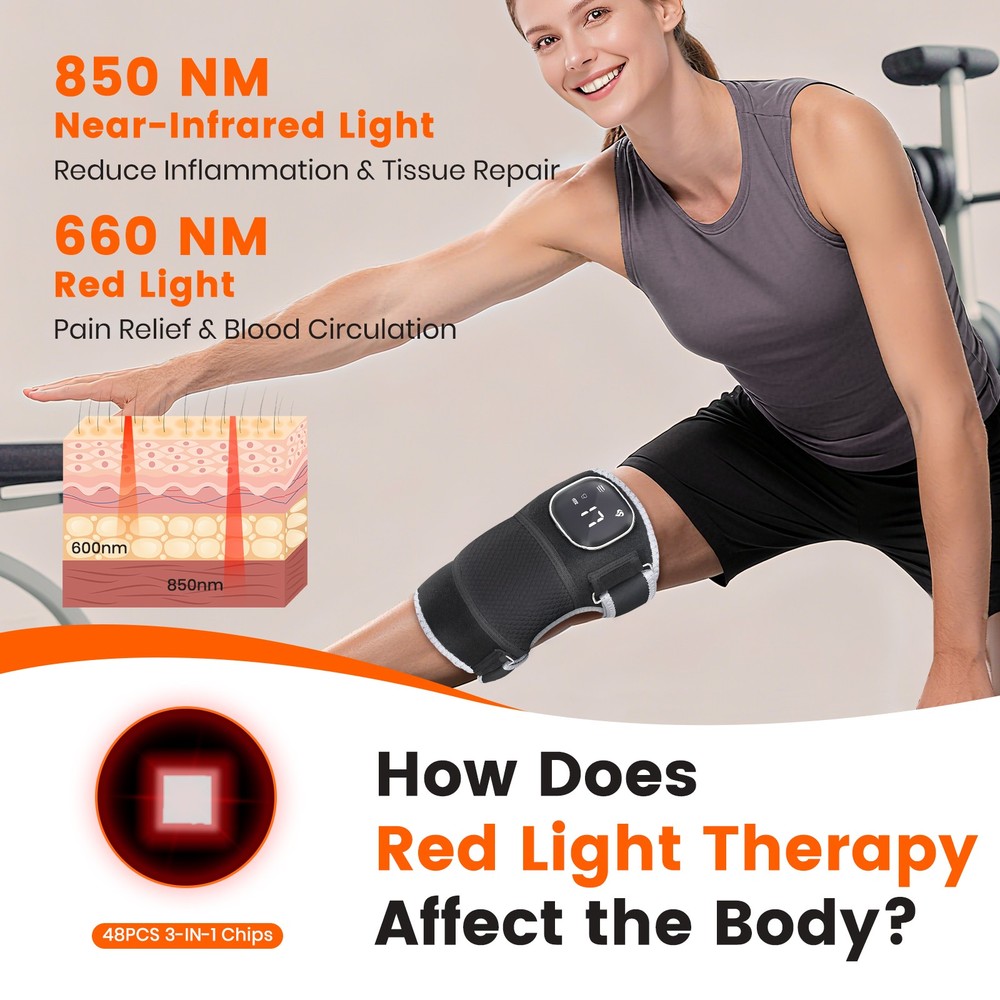 Red Light Therapy & Vibration Massage Knee Brace - Wireless Rechargeable Control