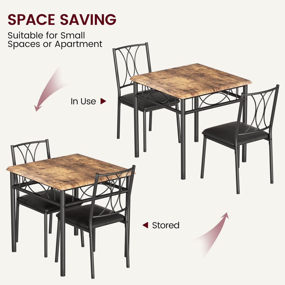 Garvee 3-Piece Wood Dining Table Set for 2, Compact Square Kitchen Table Set wit