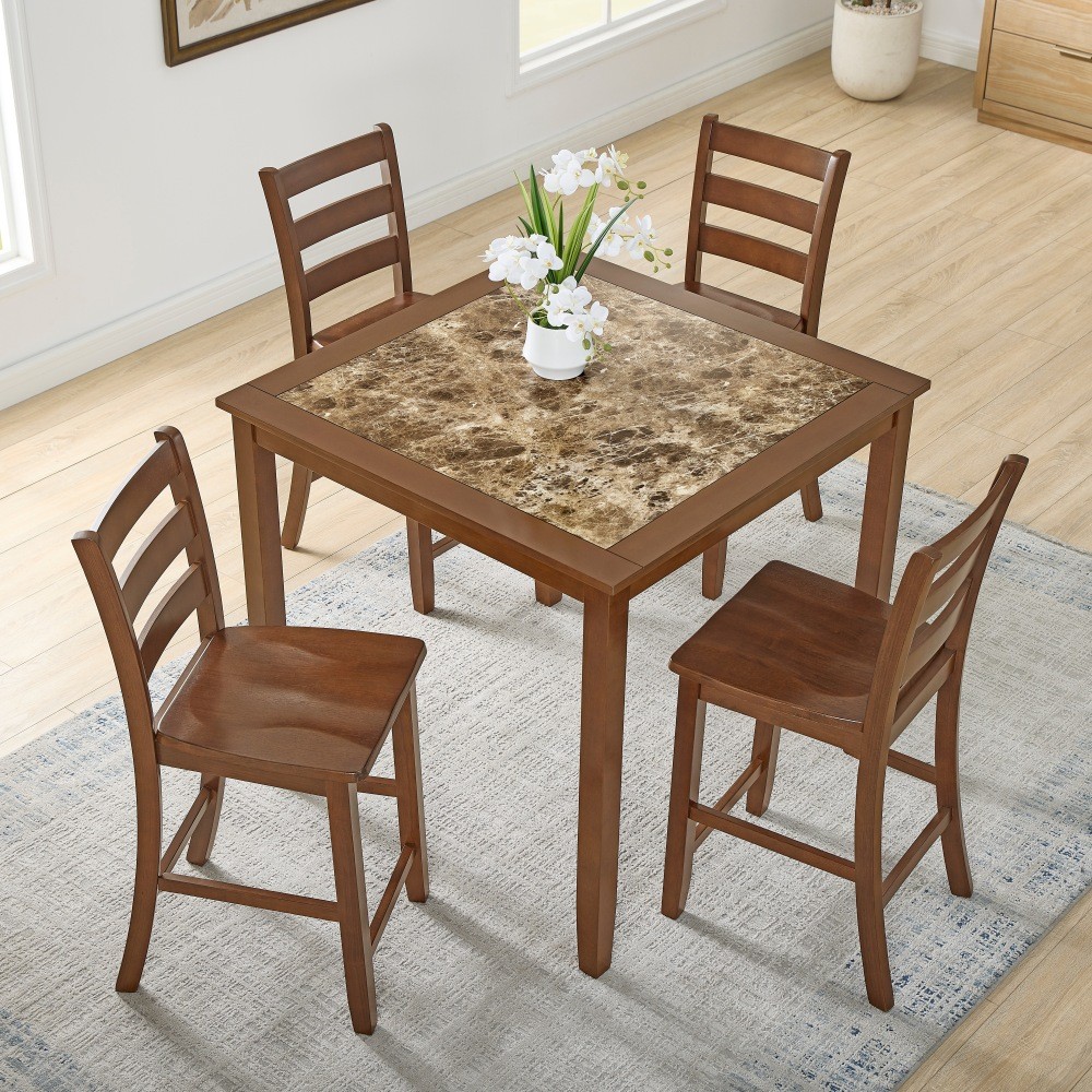 Brown 5 Piece Dining/Bar Table Set - Retro-Style Breakfast Table for Dining Room