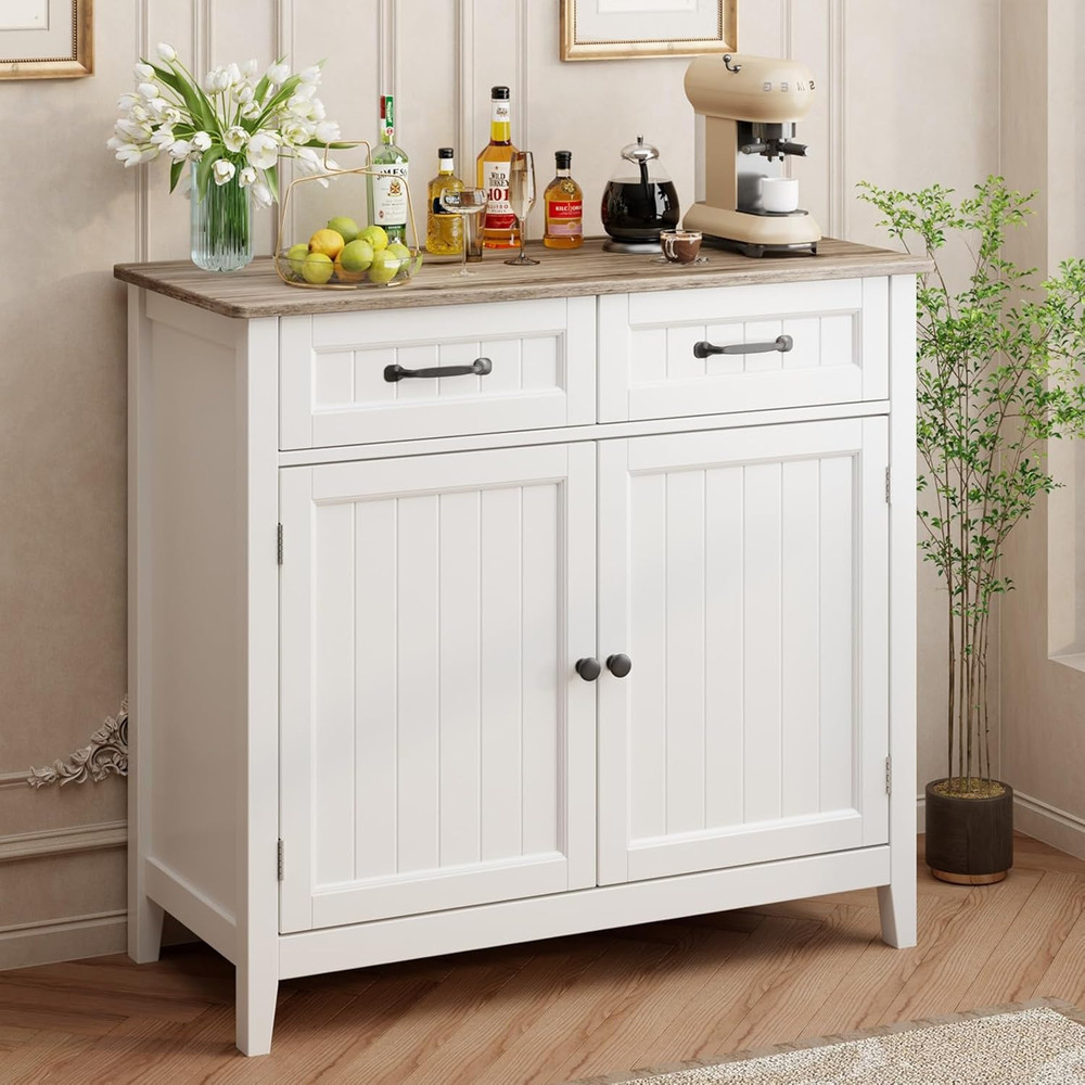 Kitchen Sideboard Buffet Cabinet, 32'' H Large Kitchen Storage Island and Adjust
