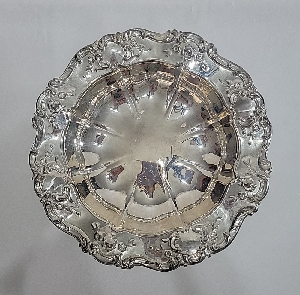 Vintage Silverplate Footed Serving Bowl Scroll Rim Candy Dish Rococo Style 11"