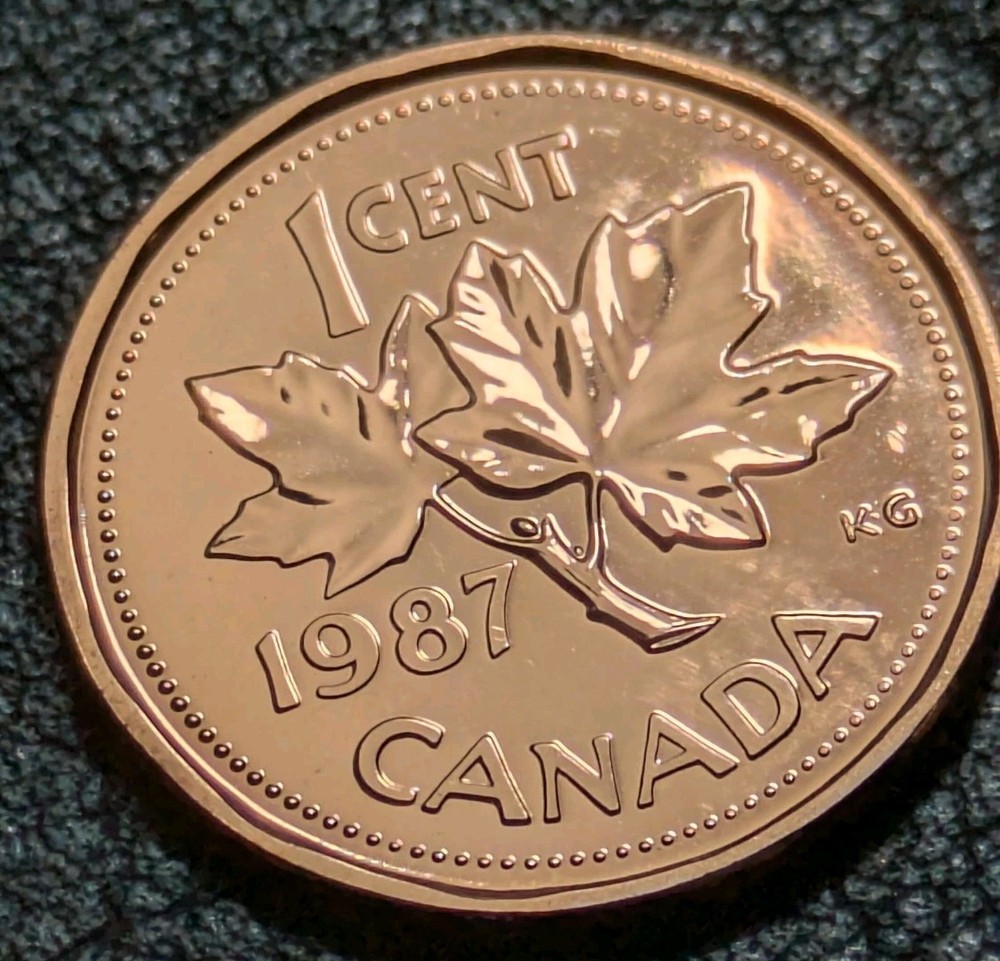 1987 1c Canada Cent Bu + DIE CRACK ERROR 2 Small Break Uncirculated +