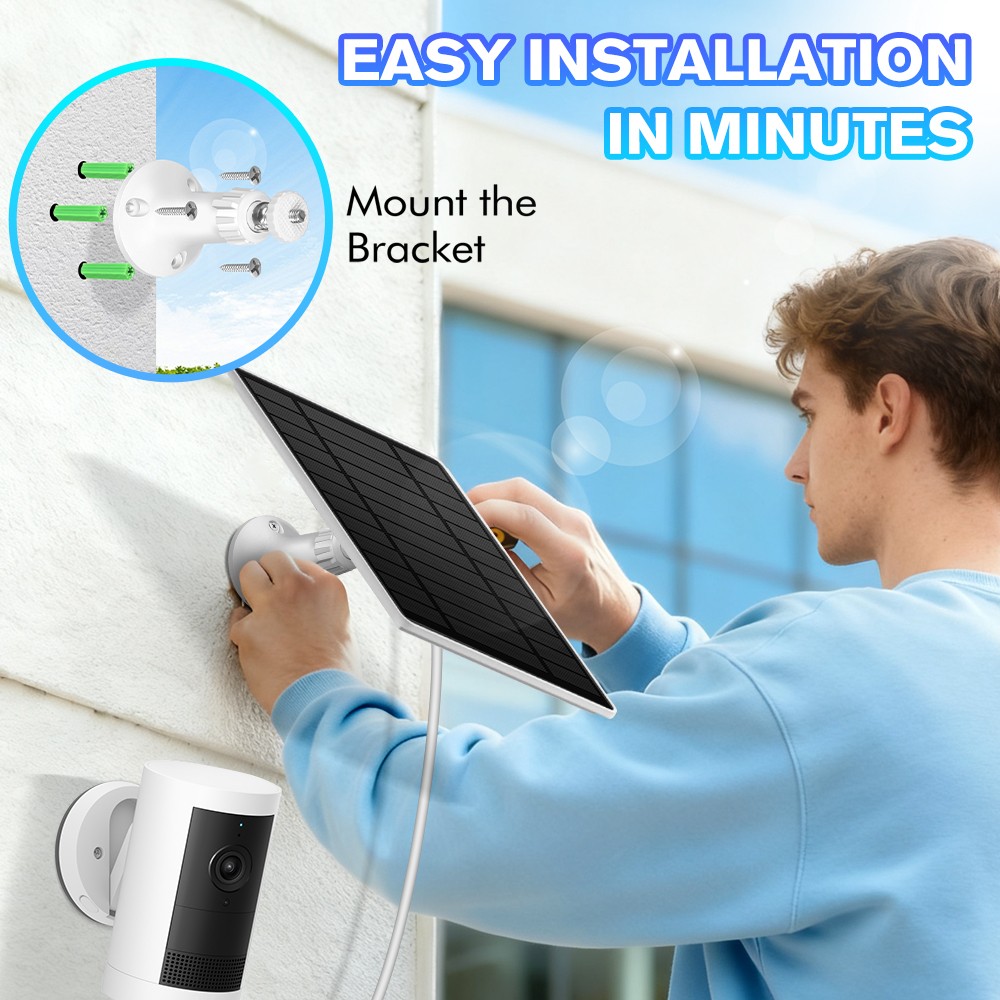 Solar Panel for Security Camera, 2 Pack 5W Solar Charger with Micro USB & USB-C