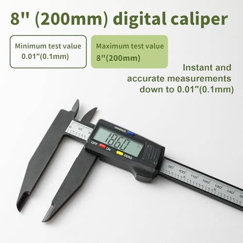 Digital Caliper 0-8" Measuring Tool, Micrometer Caliper with Auto 8" Plastic