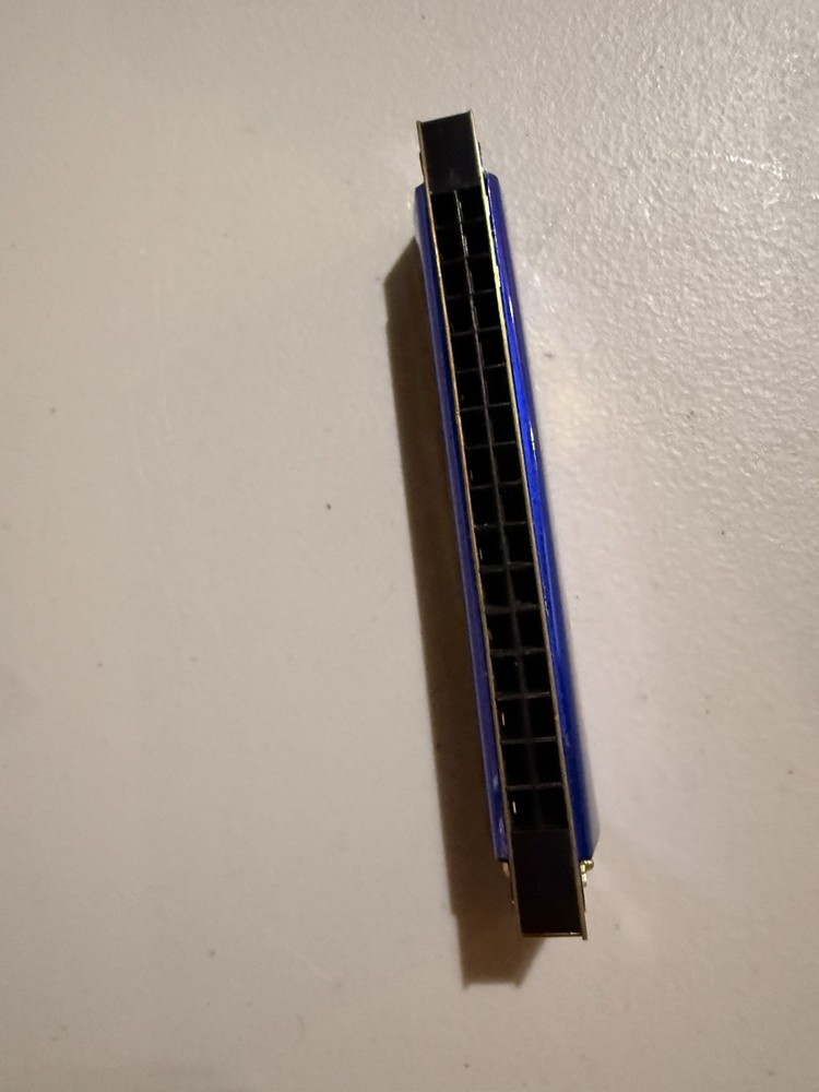 VINTAGE M BROTHER FLYING EAGLE HARMONICA INSTRUMENT, BLUE POLISHED