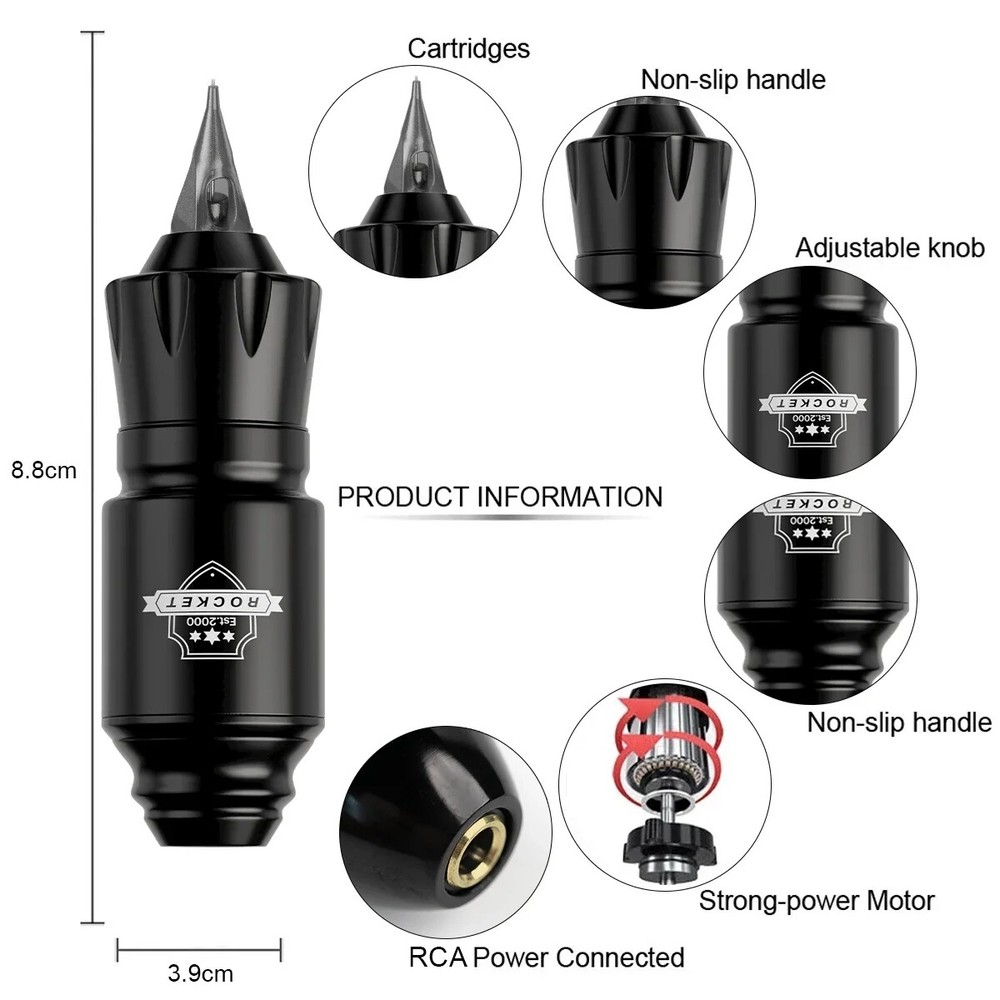 Wireless Tattoo Kit Mini Rocket Machine Battery Case Needle Power Ink Rotary