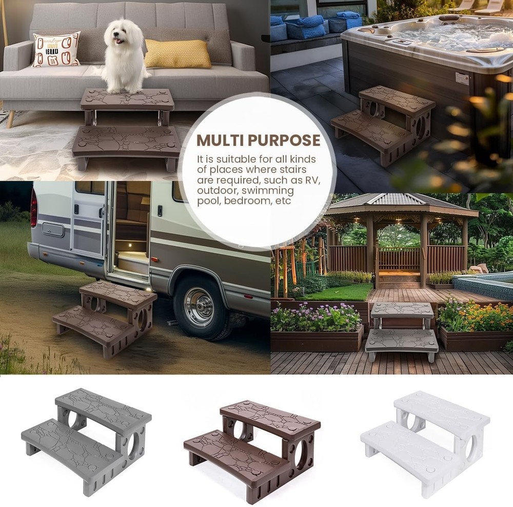 Multi Purpose 2-Step Spa Hot Tub Pool RV Campers Deck Steps Lightweight Sided...