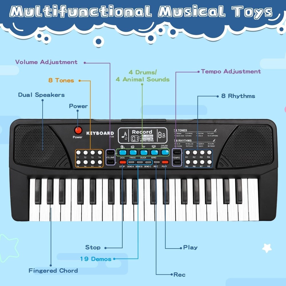 Creative 37-Key Beginner Piano Keyboard for Kids Ages 3-6 with Record Function