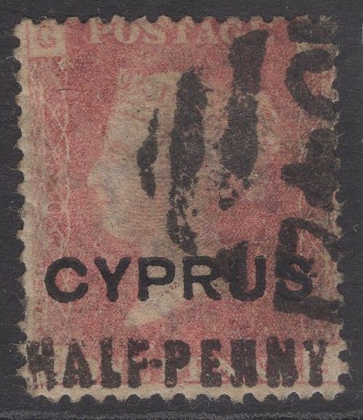 CYPRUS SG7 pl.208 1880 ½d on 1d RED USED