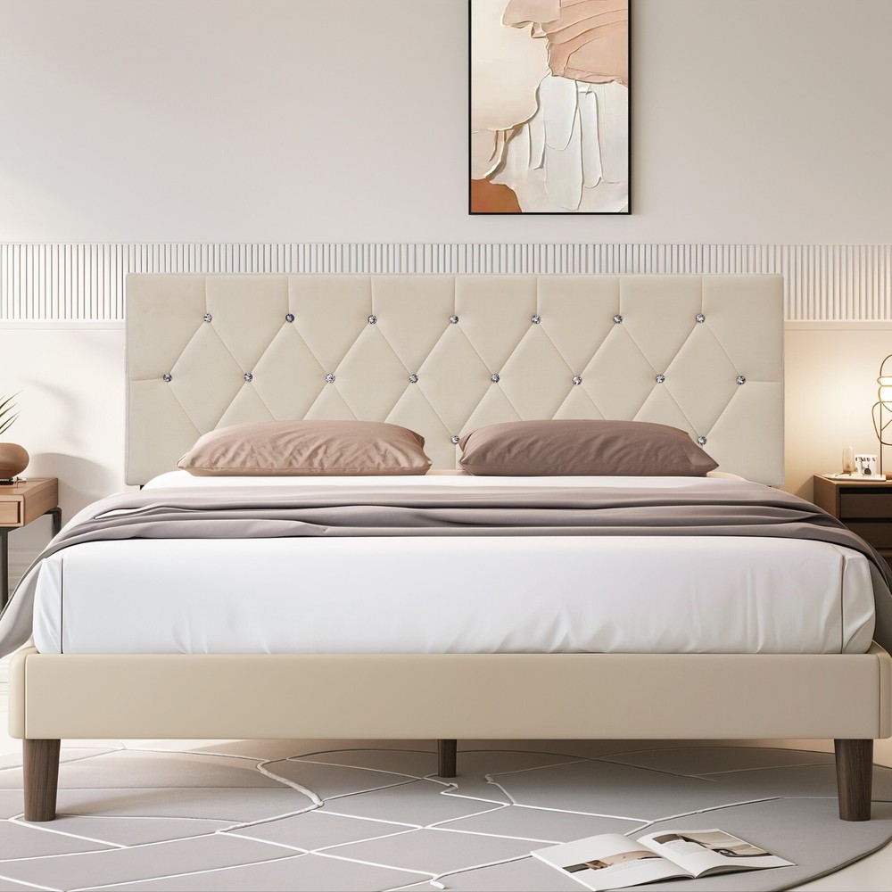Queen King Size Headboard Only Velvet Button Tufted Upholstered Adjustable Bed
