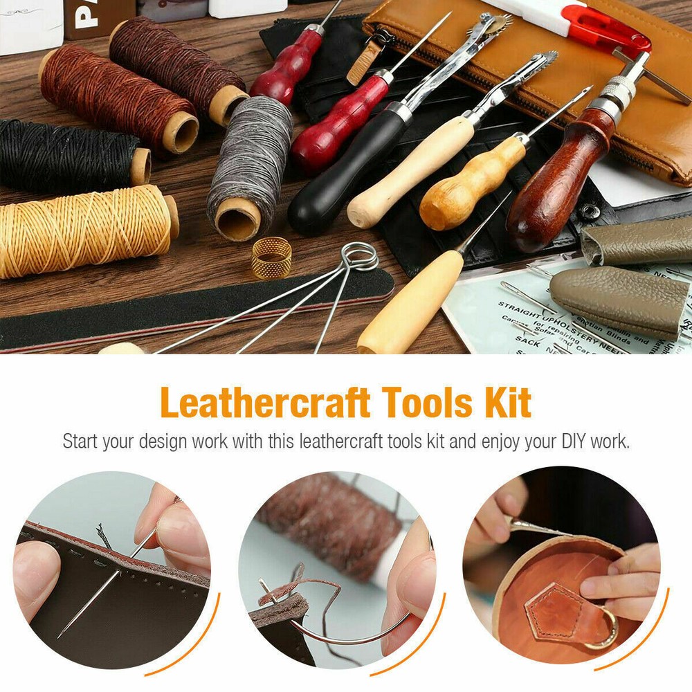 29 Leather Craft Punch Tools Kit Stitching Carving Working Sewing Saddle Groover