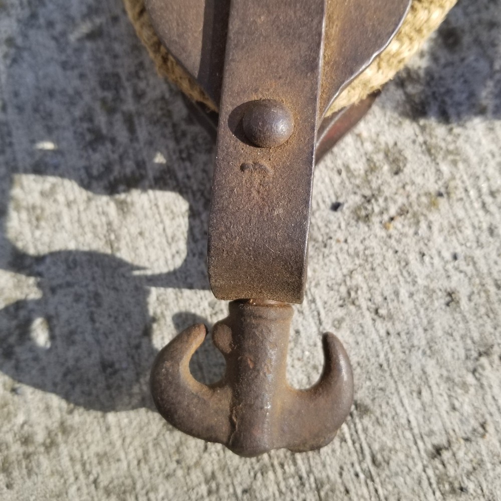 Authentic Antique Barn Rope x2 pullies Hook Approx. 17ft Length 1/2" thick