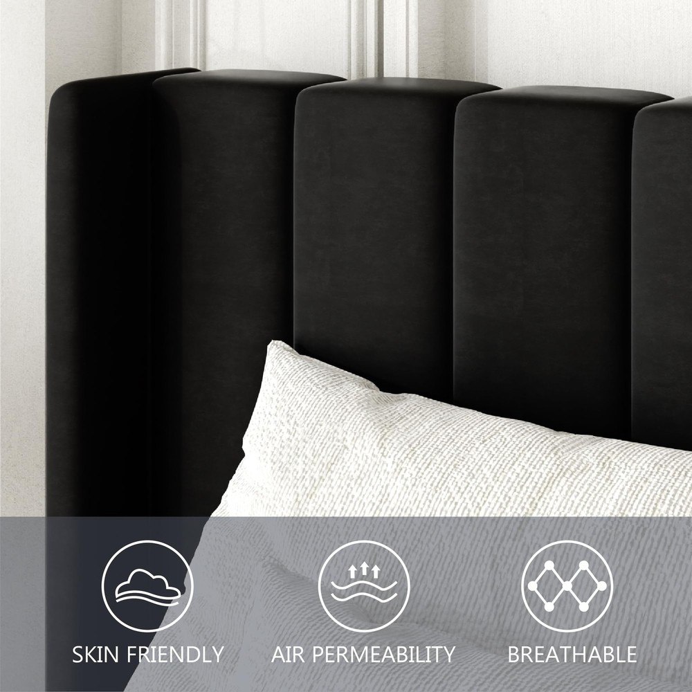Twin Size Bed Frame with Upholstered Wingback Headboard, Easy Assemnly Platfo...