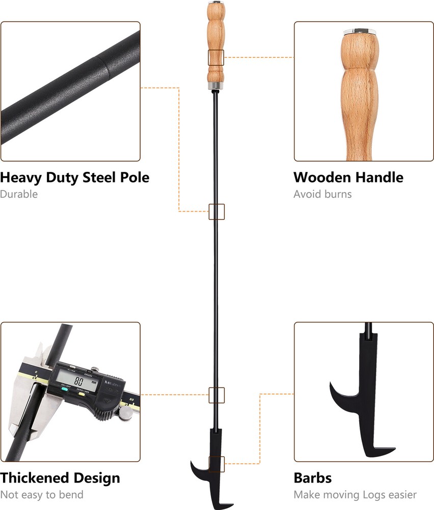 Heavy Duty 32" Fire Pit Poker Stick w/Barb for Campfire Fireplace Fire Pit Tools