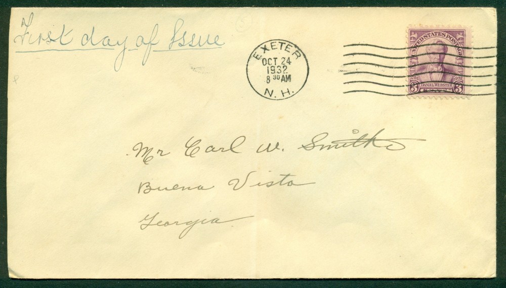 SCOTT # 725 FDC, NO CACHET, SCRIPT ADDRESS, EXETER, NH, GREAT PRICE!