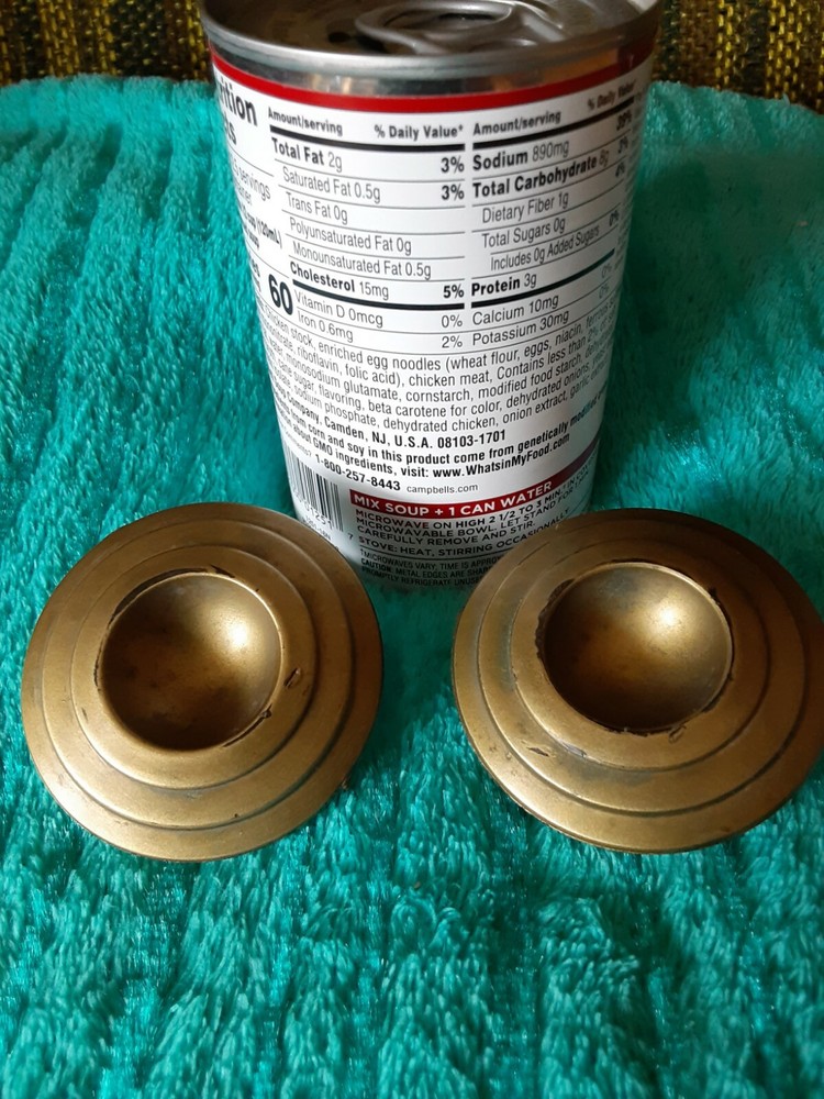 2 Vintage 60's Round Deco Faux Spun Brass Plastic Cabinet Knobs Pulls