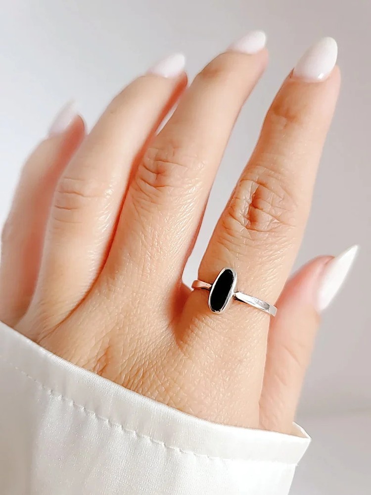 Dainty Onyx Sterling Silver Ring