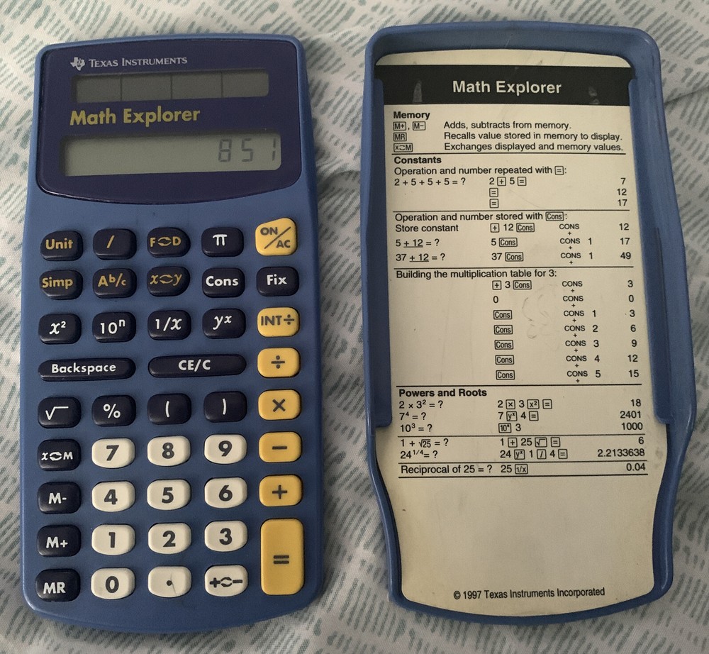 Texas Instruments Math Explorer Solar Powered Sky Blue Calculator -tested