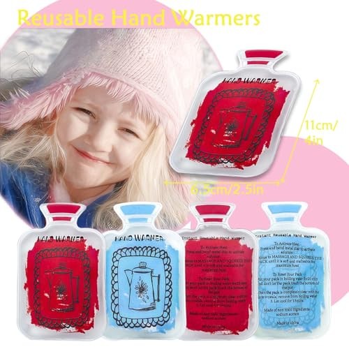 4 Pack Reusable Hand Warmers, Quick-Heating Packs, Portable Hand Red & Blue
