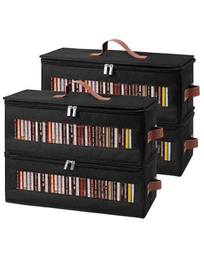 CD Storage Box - 4 Pack CD Case Holder with Clear Window, Holds 150 Jewel