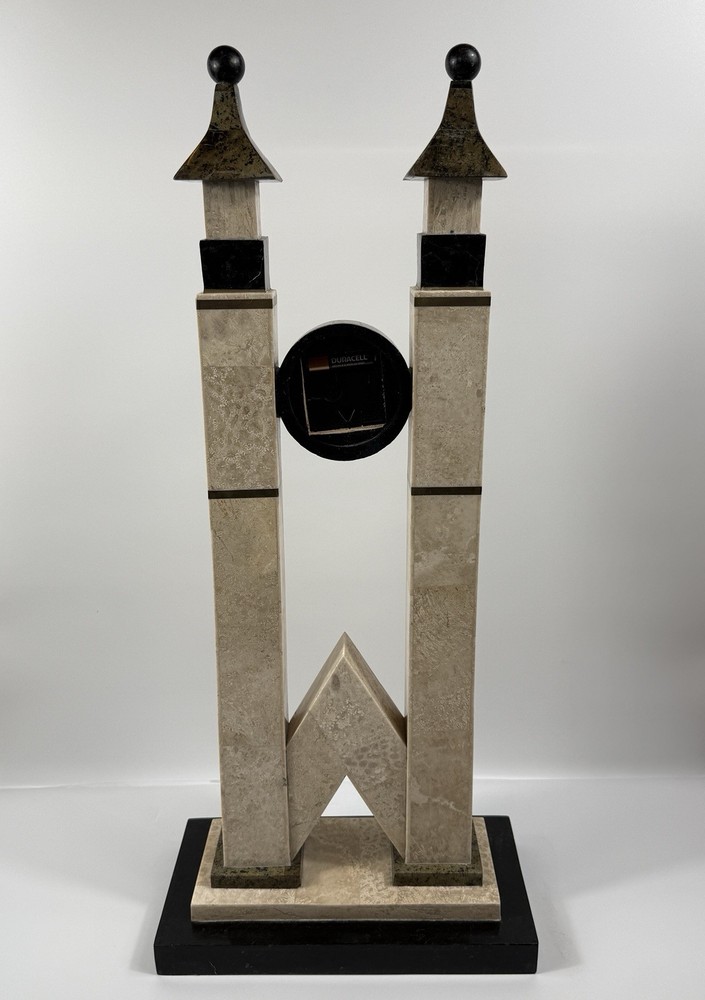 26” Maitland-Smith Tessellated Stone Architectural Mantel Clock Postmodern 1980s