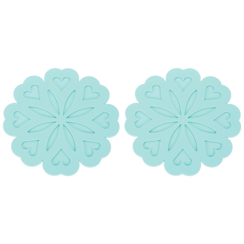 2Pcs Silicone Trivet Mats, Flower Pattern Silicone Pad Hot Pad, Blue Green