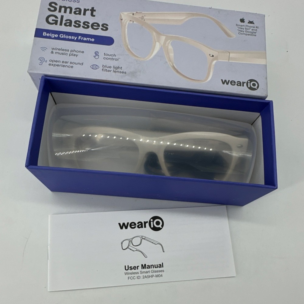weariQ Wireless Smart Glasses Beige Glossy Frame Bluetooth USB-C