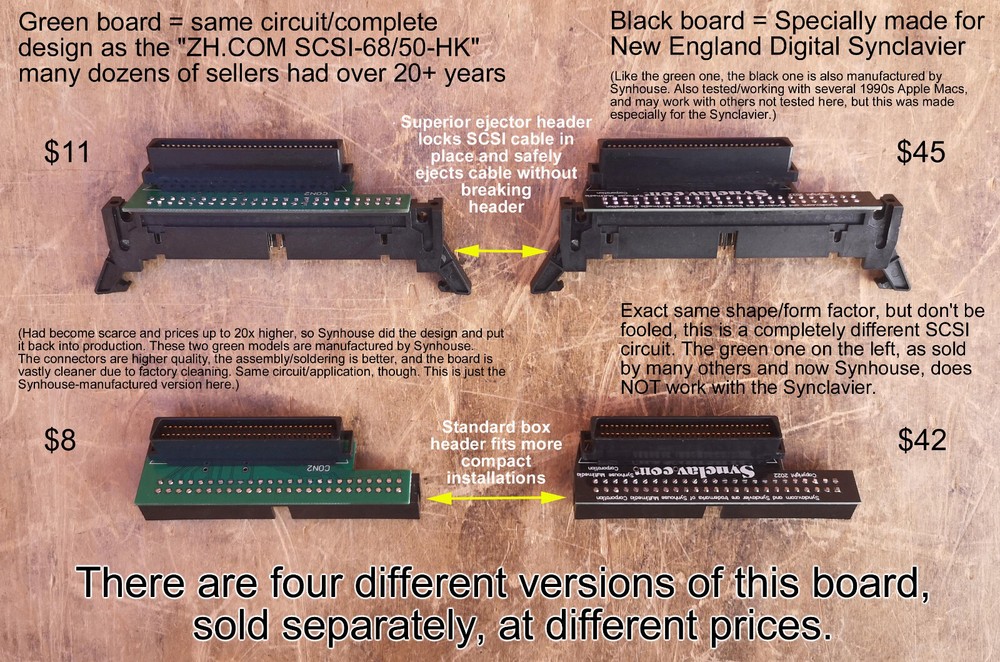 Synclavier 68-pin Mini-Centronics MD68M to 50-pin Ejector Header SCSI Adapter