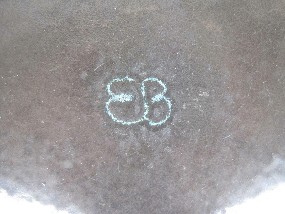 Signed EB Artisan Enamel on Copper Plate 7.75" Abstract Brown Memphis Art Dish