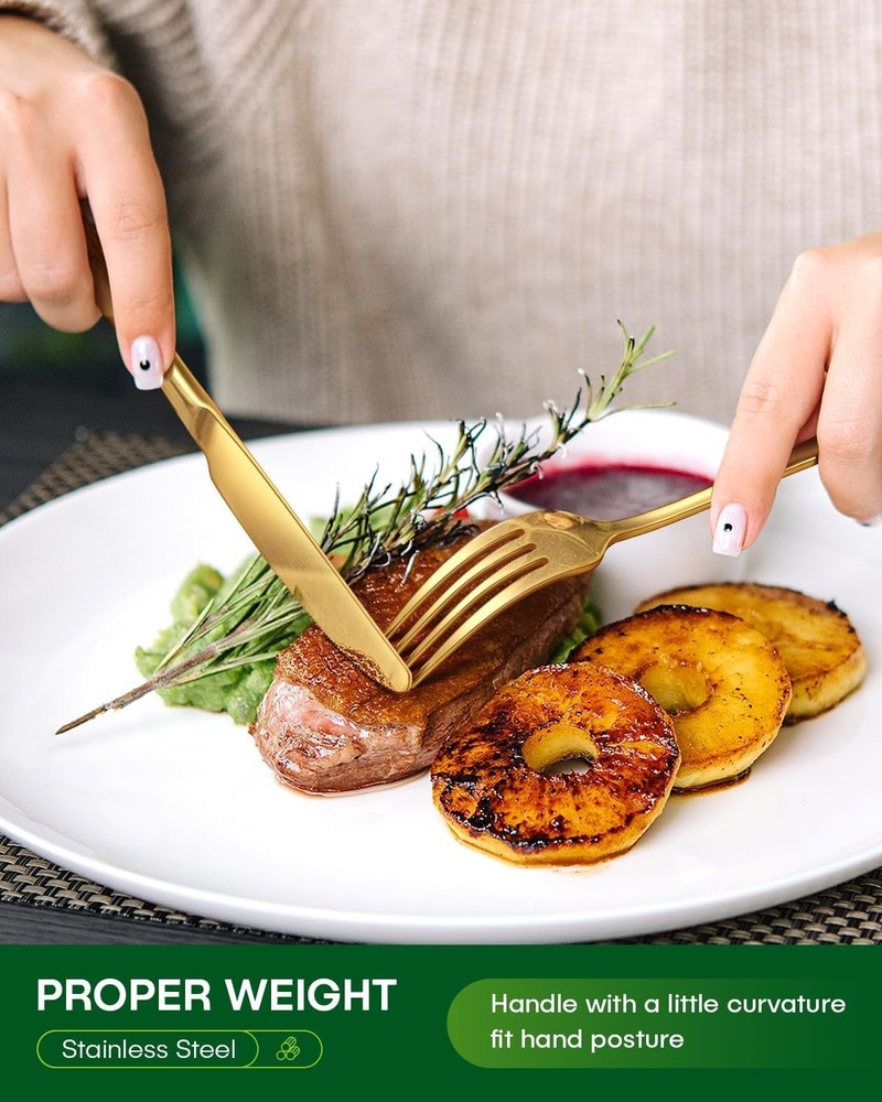 Rust-Resistant 20-Piece Gold Silverware for 4: Includes Knives, Forks, Spoons