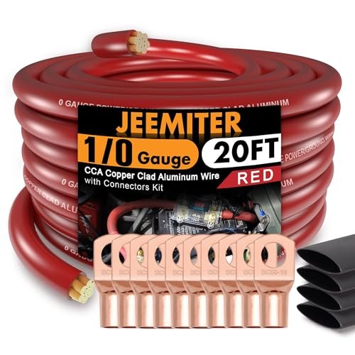 1/0 Gauge Red CCA Wire (20ft Single Roll) - Replacement Power Cable 20FT Red
