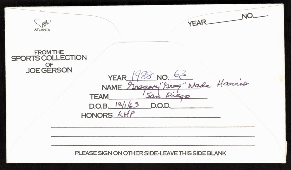 GREG HARRIS Signed Pasted on Baseball Card Envelope FDC Cachet Phillies Auto