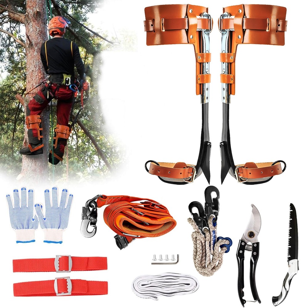 Tree Spikes Adjustable Height Pole Tree Climbing Spurs Steel w/Climbing Gear