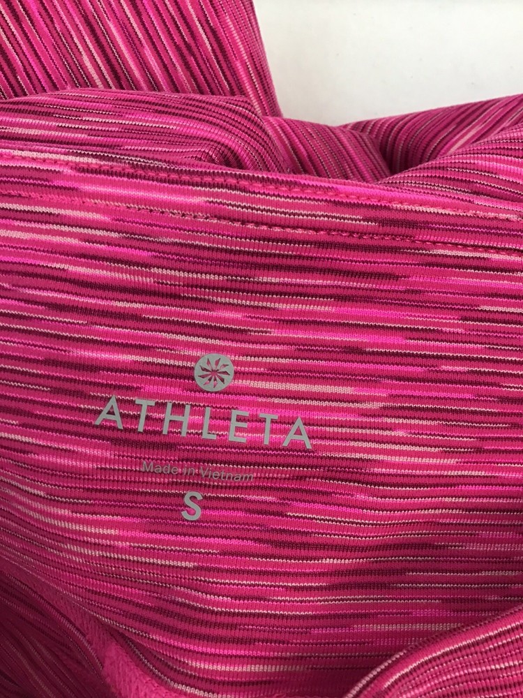 Athleta Crop Leggings split hem womens Size Large pink stripe