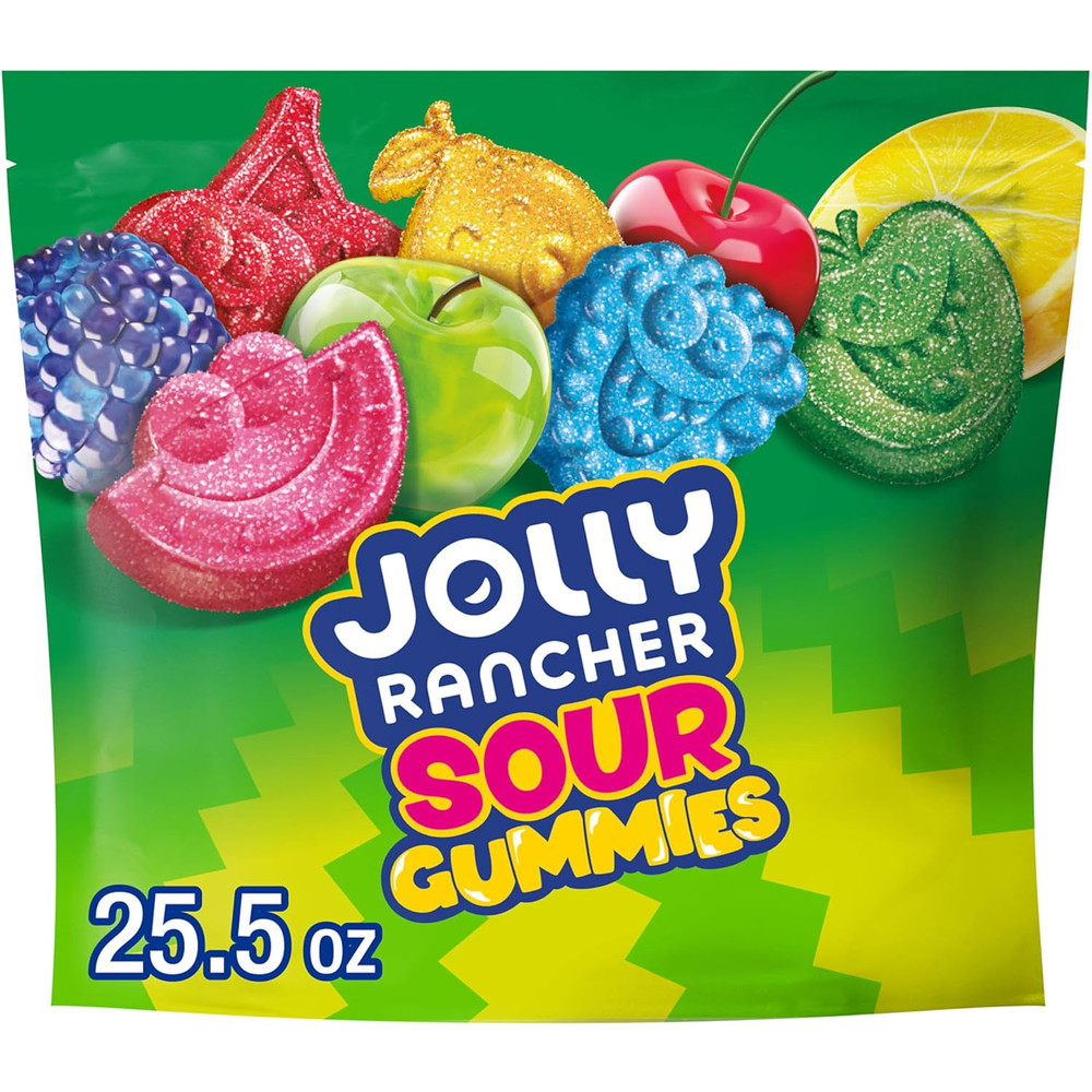 Sour Gummies Assorted Fruit Flavored Candy Resealable Bag, 25.5 Oz