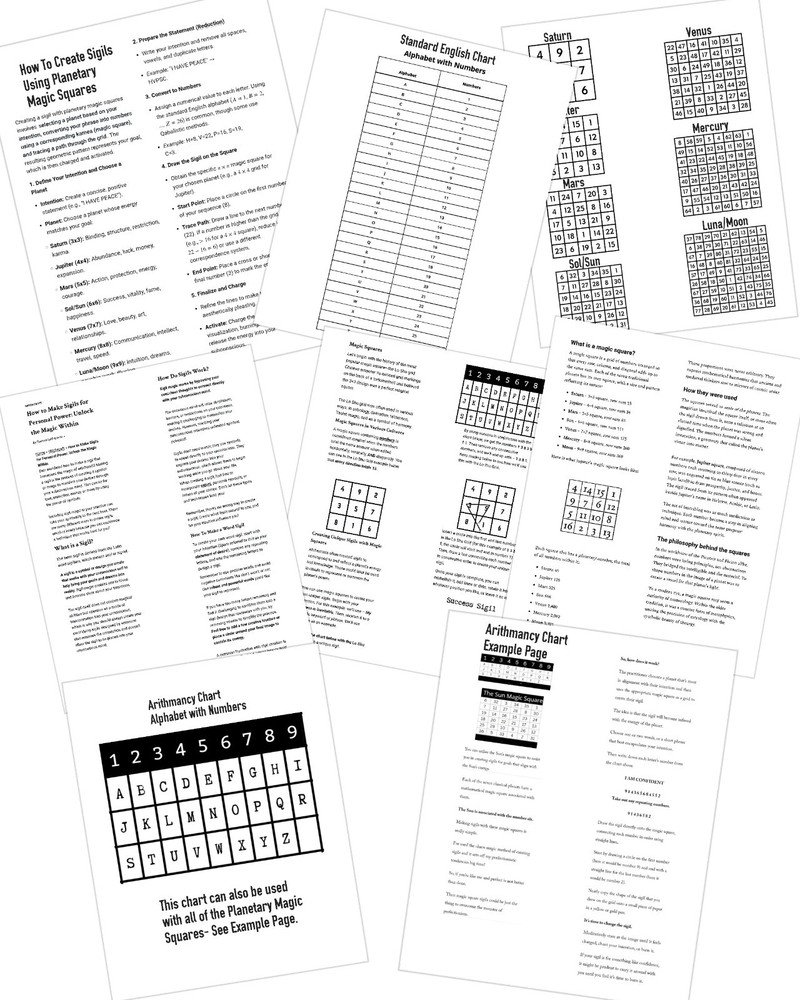 8 Pages- How To Create Sigils Using Planetary Magic Squares 8-1/2"x 11" Sheets