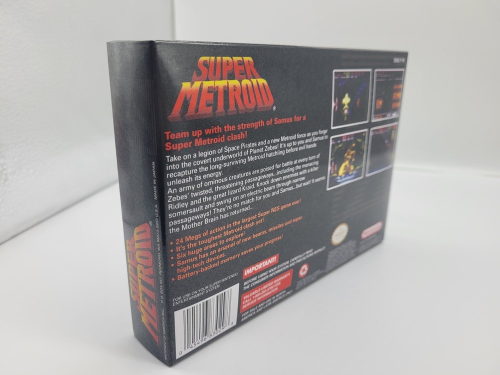 SUPER METROID SUPER SNES BOX ONLY REPLACEMNT BOX INCLUDES INSERTS + CLEAR CASE