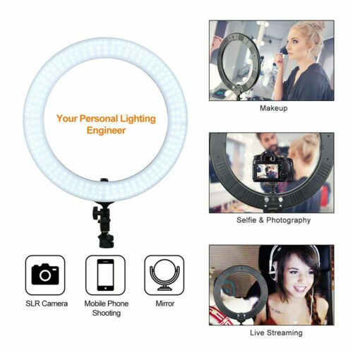 18" LED Ring Light Kit with Stand Dimmable 6000K For Makeup Phone Camera Youtube