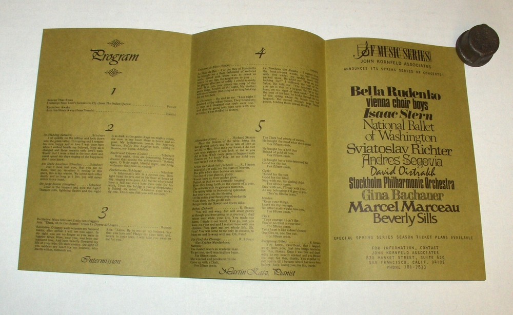 MARILYN HORNE Autographed 1970 Masonic Auditorium Program / SF / Vintage