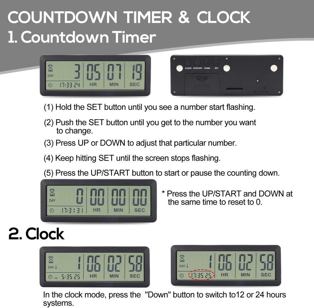 Versatile Digital Countdown Timer with 12/24-Hour Display - Functional & Stylish