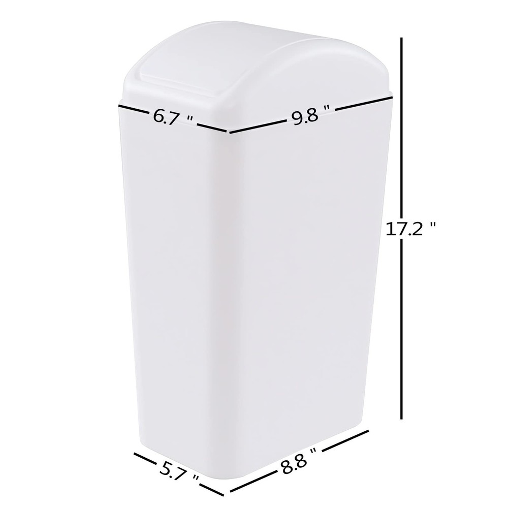 1 Pack Plastic Swing Lid Trash Can, Swing Lid Waste Bin, White