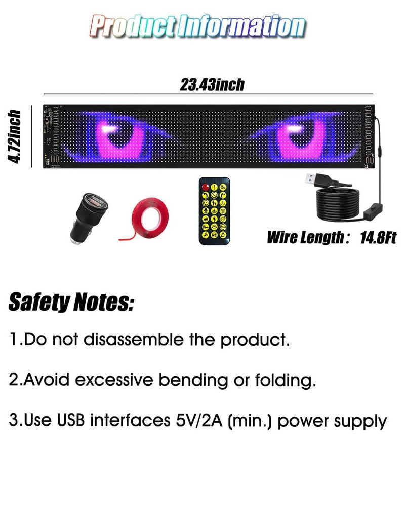 Devil Eyes Light for Windshield: 23.4"x4.7" Programmable LED Signs with APP &...