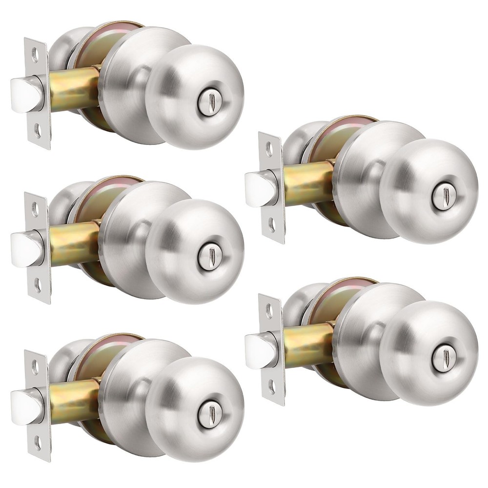 GOBEKOR Brushed Nickel Door Knobs Privacy Door Knobs Interior for Bedroom Bat...