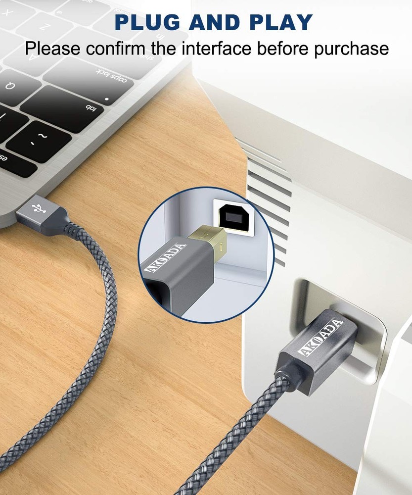 AkoaDa USB 2.0 Printer Cable 20FT, Type A Male to B 20 feet, Black