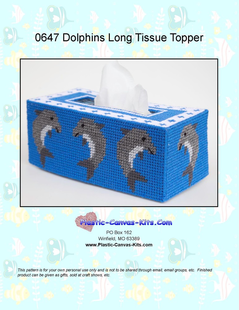Dolphins Long Style Tissue Box Topper-Plastic Canvas Pattern or Kit