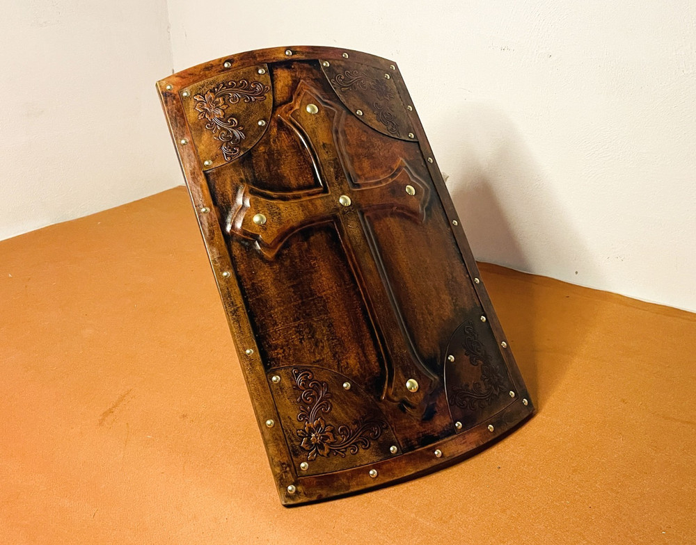 Leather Heater Shield | Handmade Leather Cross Square Shield Best For Home Decor
