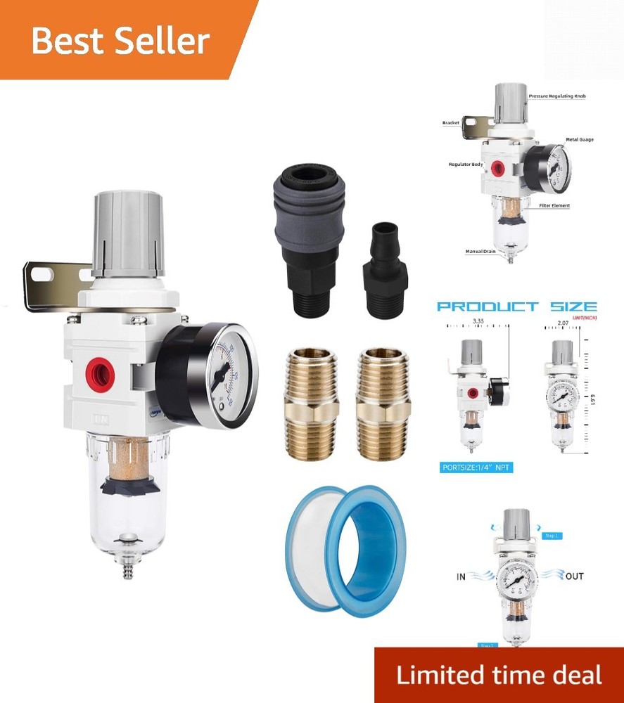5 Micron Brass Element Air Filter Regulator Combo with Poly Bowl & Metal Bracket